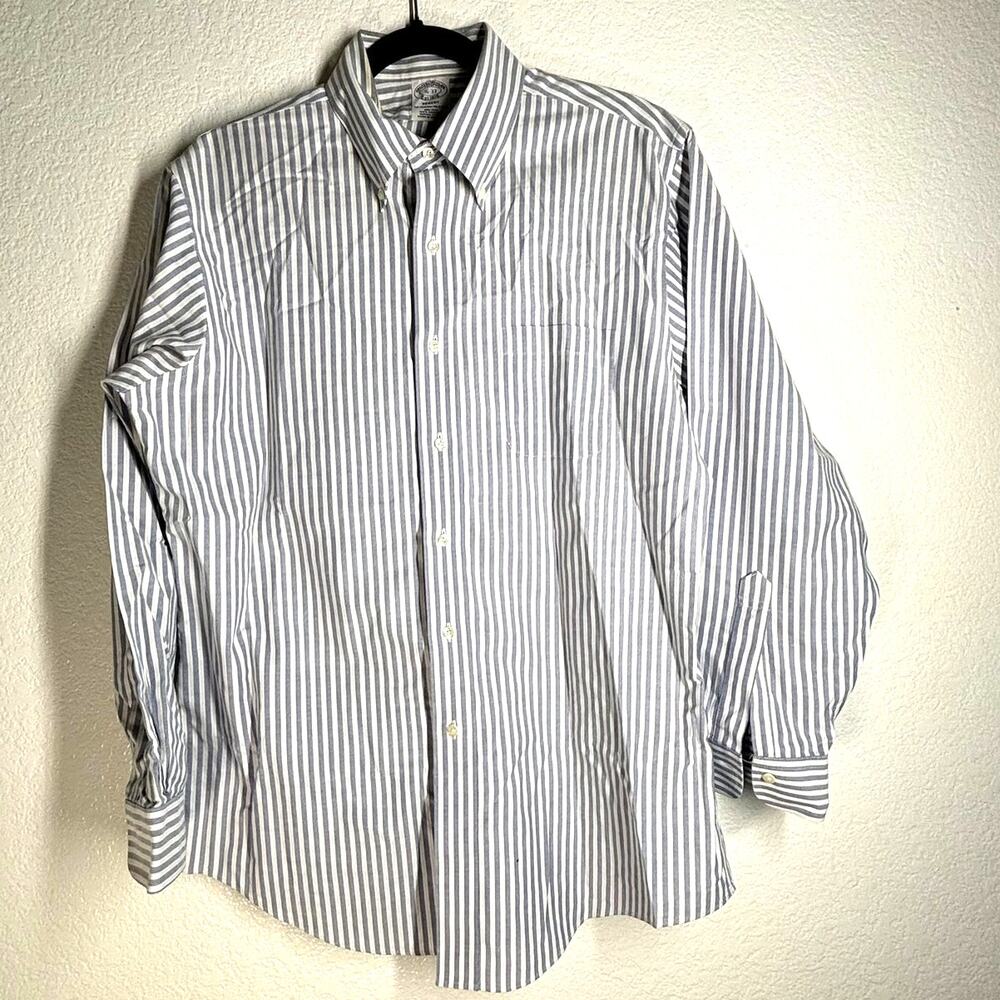 Brooks Brothers Shirt Button Up Down Blue White 16/33 L Stripped Blue Men Regent